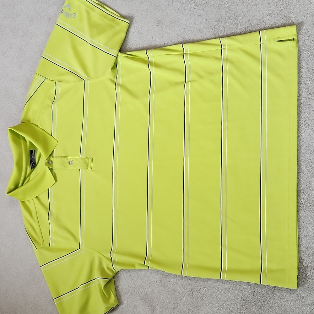 Callaway Bright Yellow/Green tint Striped Golf Shirt Shirt - XL